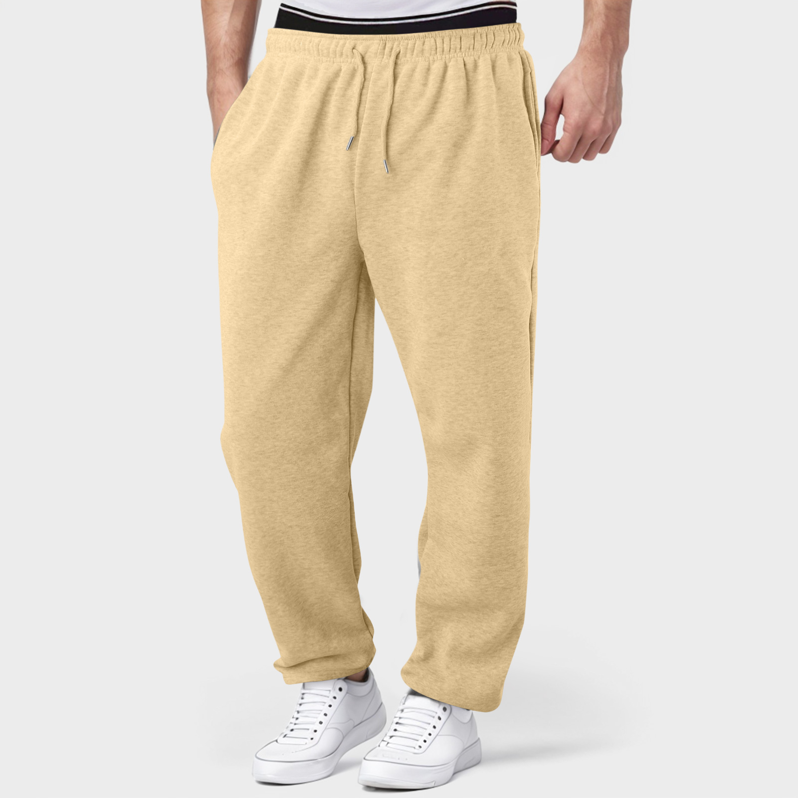 thumbnail image 4 of Pantalones de chándal con forro polar para hombre: pierna recta ancha, cintura alta, bolsillos, poliéster resistente para uso diario/deportivo, tallas US/UK/EU S-XXXL, 4 of 8